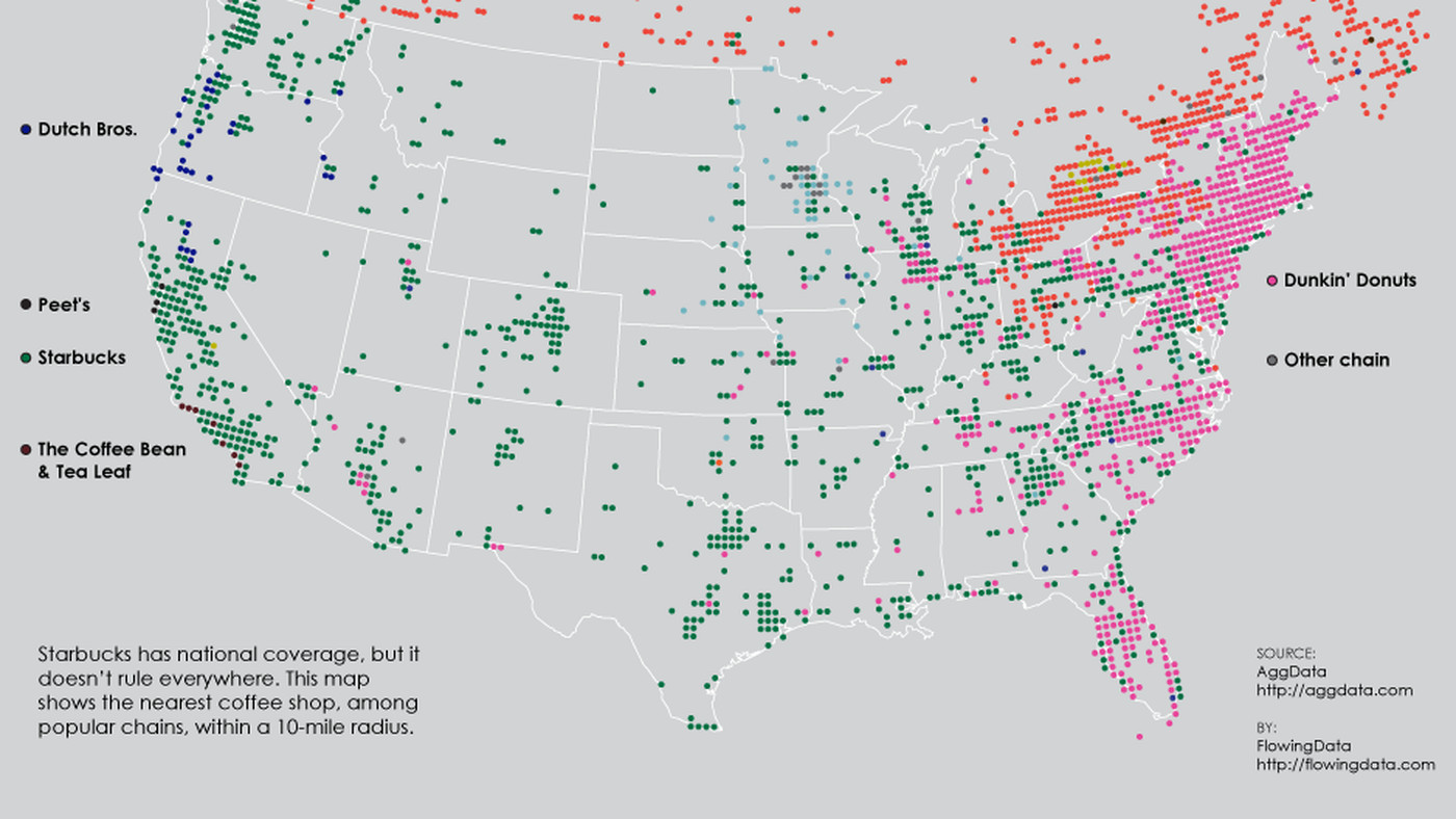Map of three different restaurant
chains