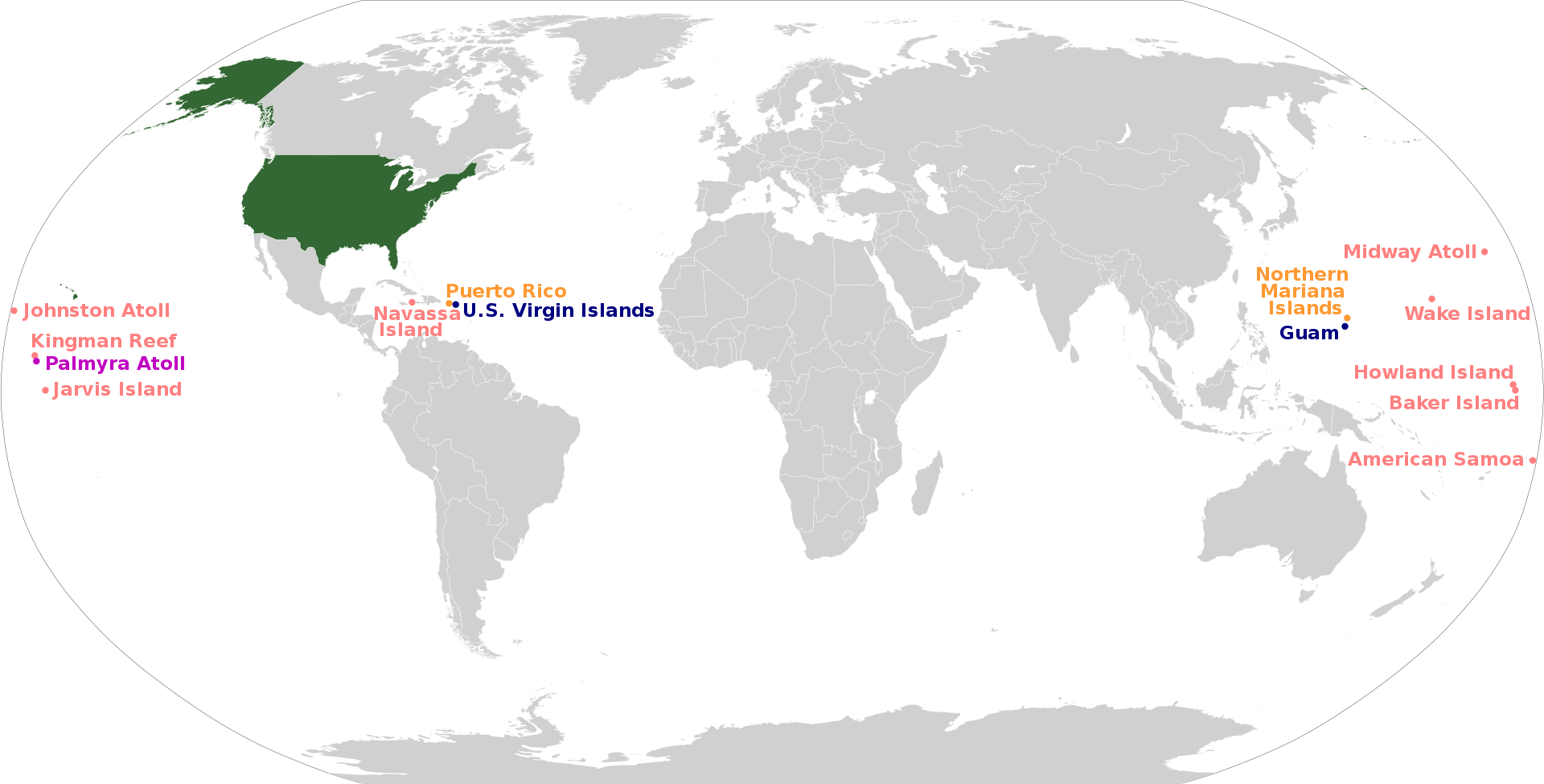 The US also controls territory globally, even if most of its
population is concentrated in the continental
US.